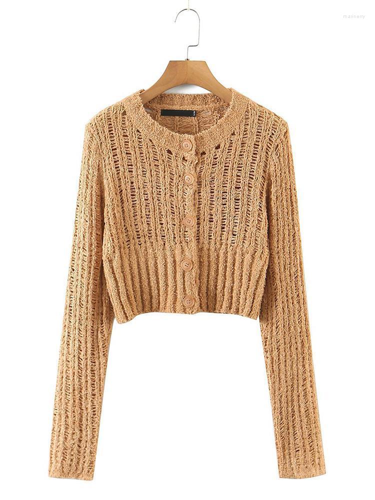 

Women' Knits & Tees Fashion Women Sexy Hollow Out Crop Knit Cardigan Sweater Vintage Long Sleeve O Neck Female Autumn KnitwearWomen' Mari2, Light grey