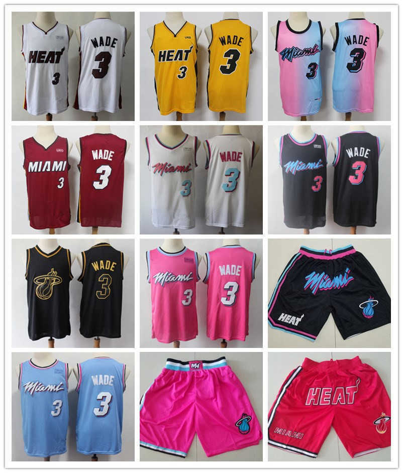 

Miami''Heat''Men Jersey throwback Jersey Dwyane 3 Wade Basketball Shorts Basketball Jerseys Pink Black Red White Black, Color