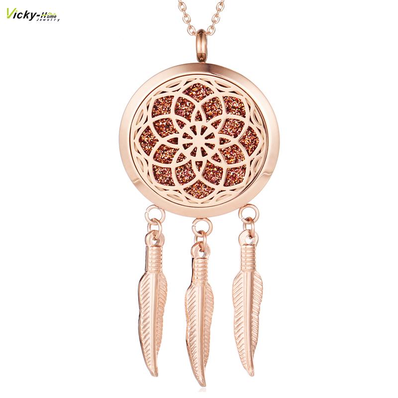 

Pendant Necklaces 316L Stainless Steel Dreamcatcher Essential Oil Diffuser Locket For Women Jewelry