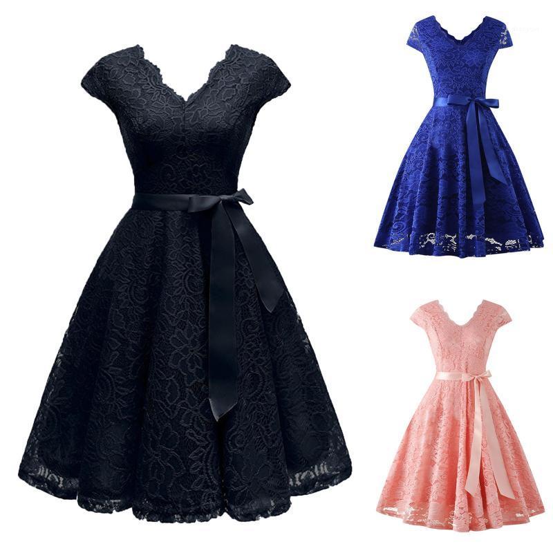 

Casual Dresses For Women Party V-neck Lace Vintage Elegant Fashion Midi Evening Zipper Sleeveless Dress 2022 Autumn, Black