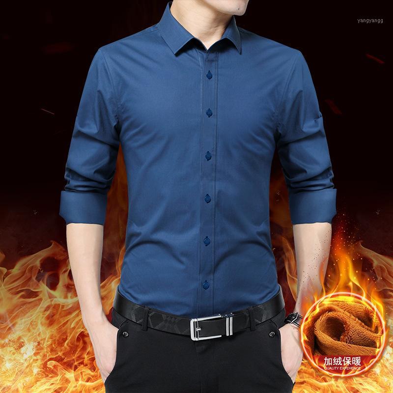 

Men' Plus Velvet Shirts Autumn And Winter Solid Color Business Casual Comfortable Warm Slim Size 5XL Shirt, Black