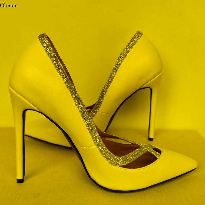 

Dress Shoes Olomm Arrival Women Spring Pumps Glitter Stiletto Heel Pointed Toe Gorgeous White Wedding Party US Size 5-15Dress, D3133 white