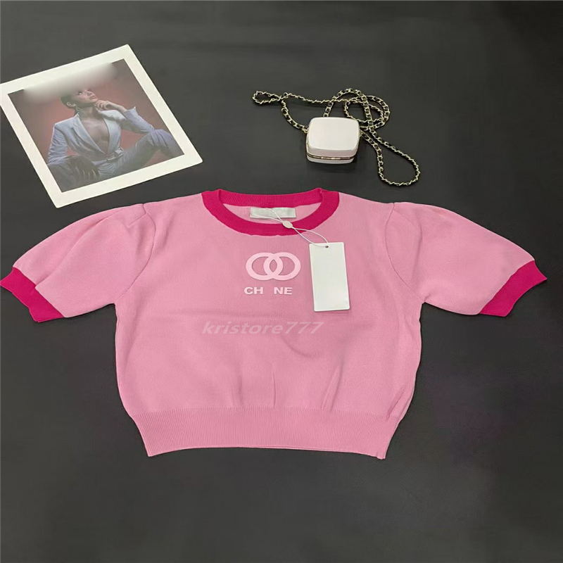 

2022 women summer  knit tee designer tops with letters pattern milan runway cotton crew neck designer crop top t-shirt high end short, Orange