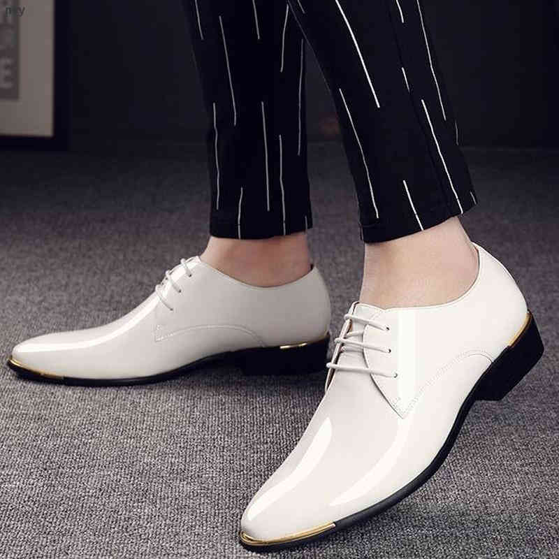 

Dres Shoe Spring autumn New Style Men Single Shoe Casual Busines Solid Color Lacquer Leather Wedding 220723, White