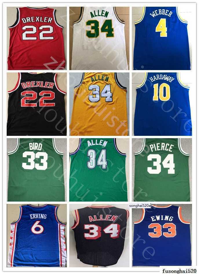 

Men Retro Vintage Classic Basketball Jerseys Ray34 Allen Patrick Ewing Clyde 22 Drexler Oscar Robertson Penny Hardaway Webber Bird Paul 34 Pierce''nba''jersey, Black