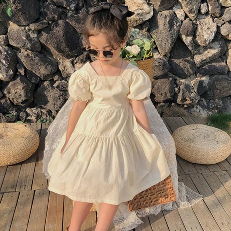 

Girl's Dresses Girls Dress 2022 Summer 2-8Y Baby Girl Puff-Sleeve Backless Kids Sweet Casual Skirt Princess Children Clothing