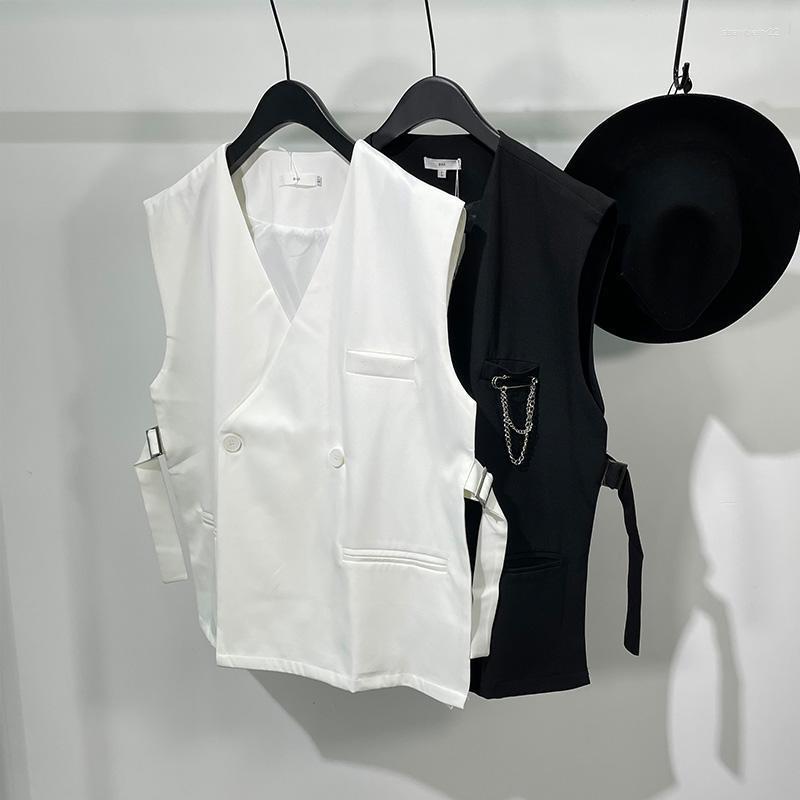 

Men' Vests Autumn Fashion Irregular Side Slit Loose Vest Large Brand V-Neck Versatile Sleeveless Coat Stra22, Black