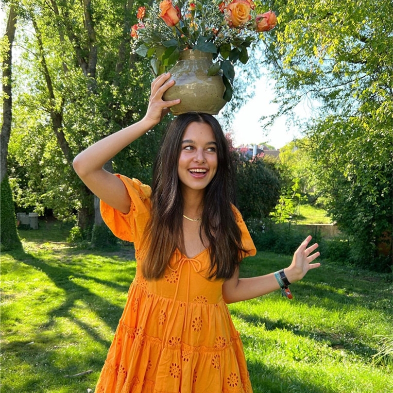 

Casual Woman Orange Slim Hollow Out Shirt Dress Spring Lacing V Neck Beach Short Dresses Girls Y2K High Waisted 220613, Orange3