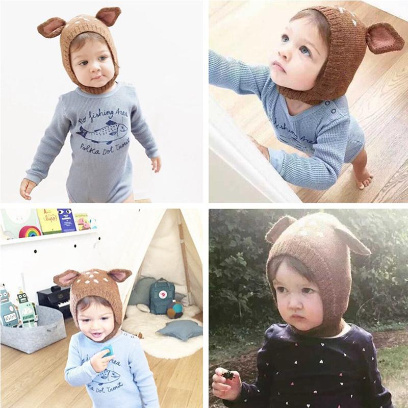 

Caps & Hats Cute Deer Ears Baby Knit Hat Soft Cotton Toddle Kids Bonnet Warm Winter Beanie Cap Boys Girls Born Pography PropCaps, Black