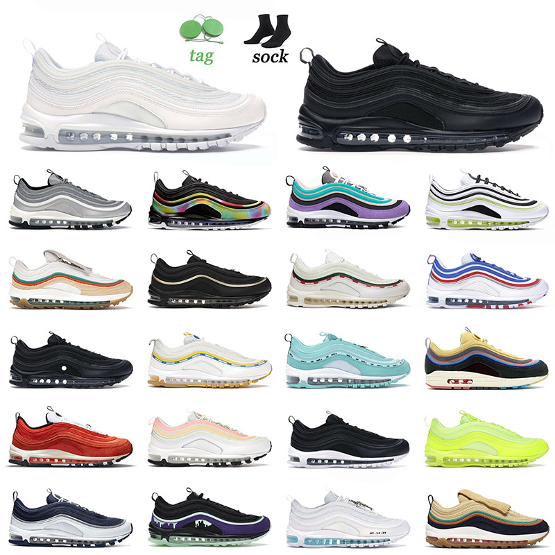 

2022 Arrival Sports 97 Running Shoes Classic Og97 Triple White Black Satan Golf NRG Cowboys Fan Pull Tab Obsidian 97s Men Women Trainers Sneakers 36-45, C18 summer pack 36-40