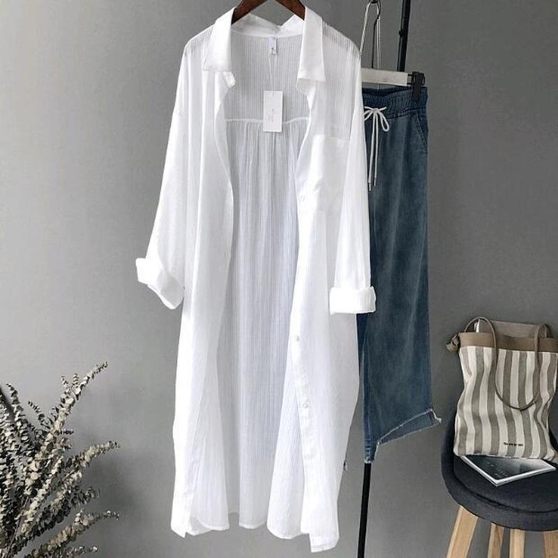 

Women' Blouses & Shirts Women Solid Loose Femme Fashion Blusas Sun-proof Summer Casual Thin All-match Streetwear Chic Elegant Breathable E1, White