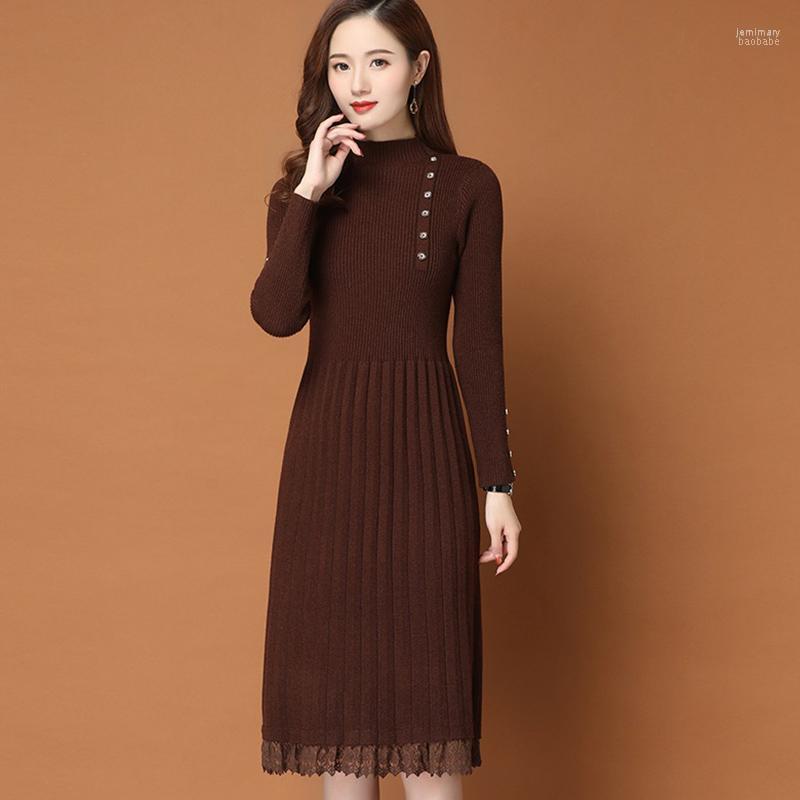 

Women' Sweaters Plus Size Women Sweater Dress Autumn Winter Long Lace Fashion Pullover Knitted Dresses Clothing Trend 3XL Jemi22, Khaki 02