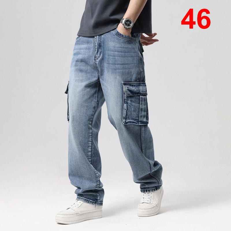 

Men's Jeans Big Size Baggy Men Fashion Casual Denim Pant Male Skateboard Cargo Pants Pockets Trousers Plus ClothingMen's, Blue