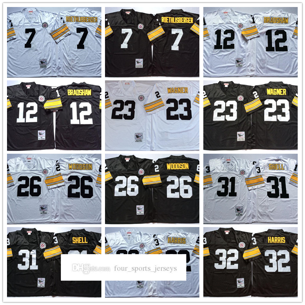 

NCAA 75th Vintage Football 26 Rod Woodson Jerseys Stitched 7 Ben Roethlisberger 12 Terry Bradshaw 23 Mike Wagner 32 Franco Harris 31 Donnie Shell Jersey Mitchell & Ness, Same as picture