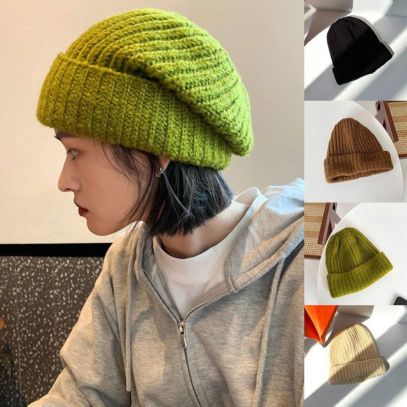 

Berets Women Autumn Winter Woolen Knitted Hat Solid Color Knitting Caps Warm Soft Hip Hop Beanies For Girls Bonnet Ladies Casual Cap, Black