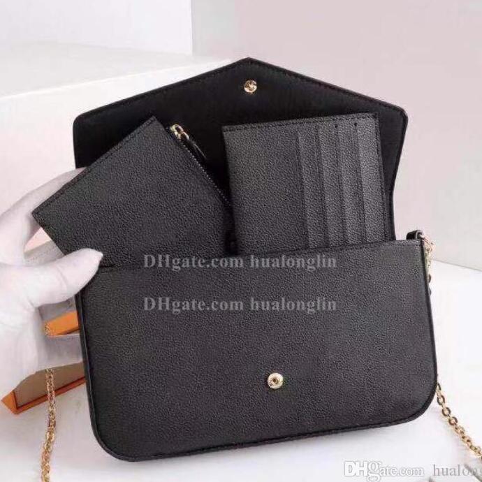 

5A Women Messenger Leather handbag Evening Bag Original box high quality flower checkers date code serial number embossed patterns, Blacks