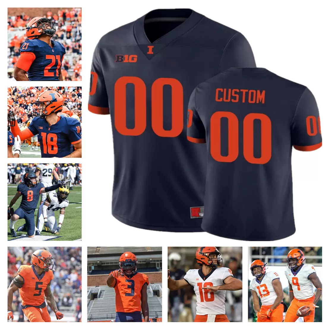 

Illinois Fighting Illini 18 Brandon Peters Football Jerseys 26 Mike Epstein 3 Jakari Norwood 13 Patrick Bryant 9 Coran Taylor Custom Men Women Youth Jersey, Colour 2