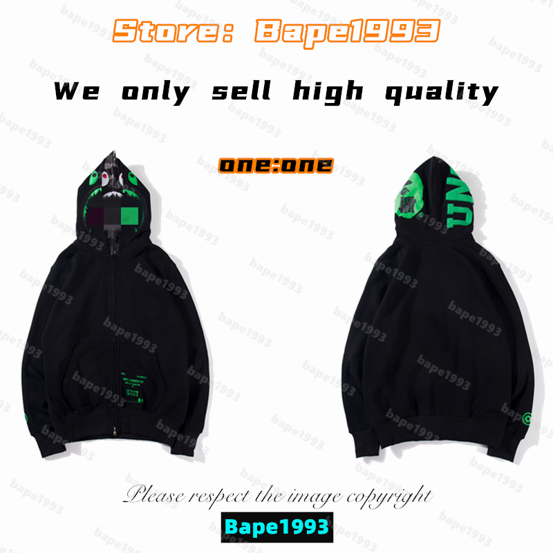 

High quality Apes Mens Hoodies & Sweatshirt Japan shark B ape head Galaxy spots luminous camo Male and female couples with the same model 100% cotton New hoodie 1993 KS5-3, 1 button