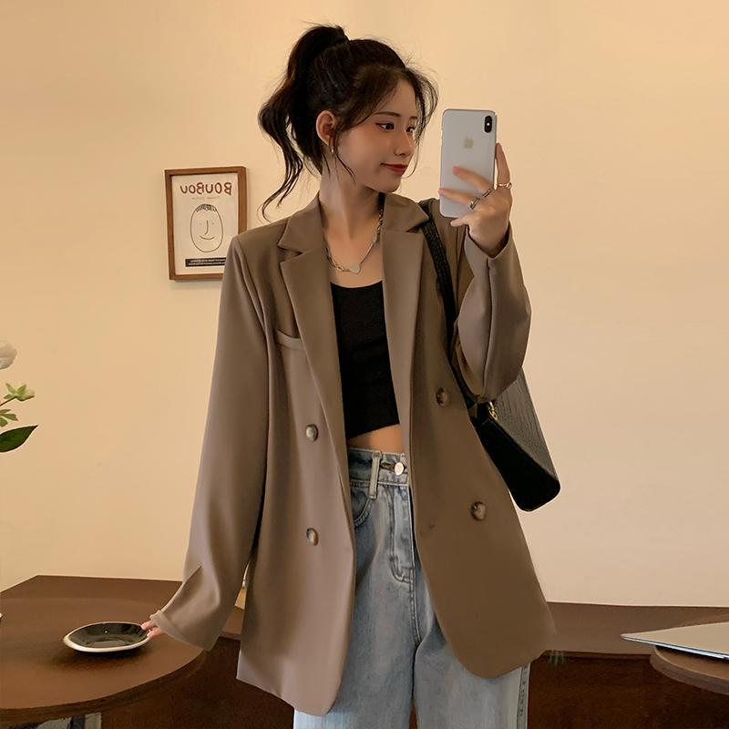 

Women's Suits & Blazers Women Blazer Coat Office Vintage Notched Collar Long Sleeves Suit 2022Fashion Lady Casual Chic Tops Street Loose Ele, Khaki