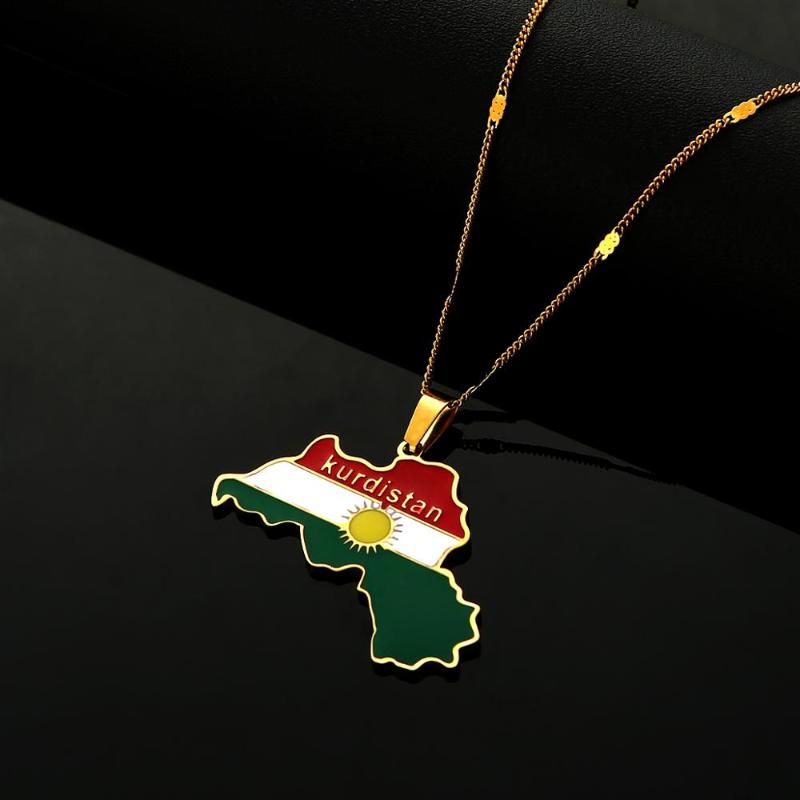 

Pendant Necklaces Stainless Steel Colorful Kurdistan Map Necklace Fashion Jewelry For Women MenPendant