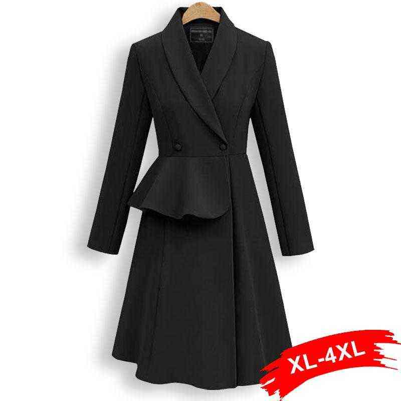 

Women's Trench Coats Plus Size Europe Style Ruffles Waist Coat 3Xl 4Xl Spring Streetwear Double Breasted Women Long Sleeve Dress T220811, Navy