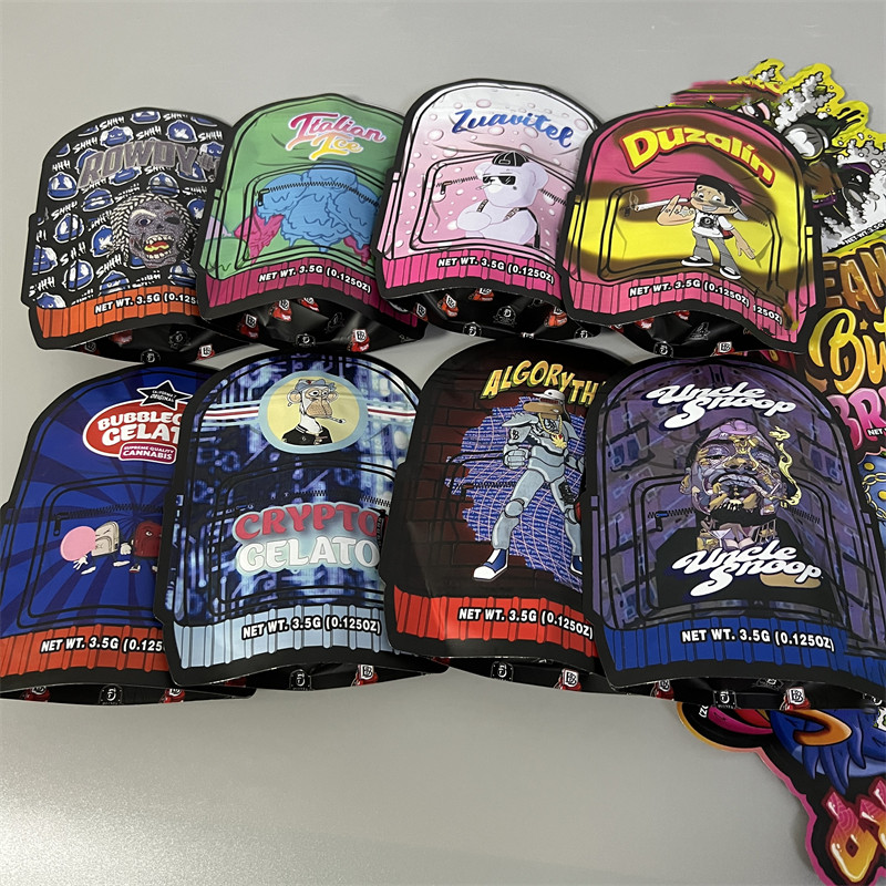 

Empty Unique Shaped 3.5g 7.0g Mylar bags zipper package EIGHTH Special Shape YUNGLB runtz MCRU NTZ backpack boyz Edibles jokes up die cut bags wholesale