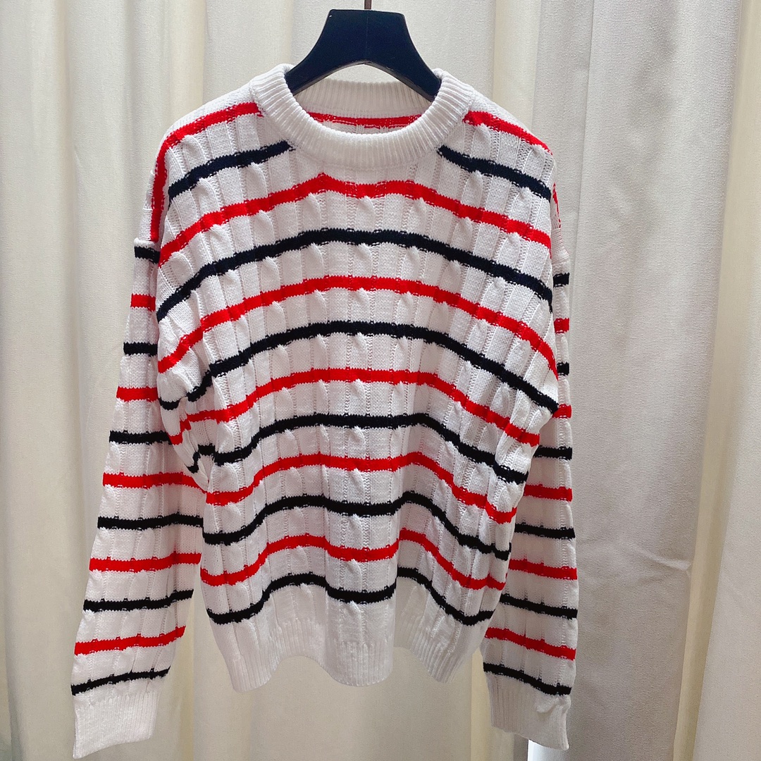 

618 2022 Milan Runway Spring Summer Brand Same Style Long Sleeve Women' Crew Neck Stripef High Quality Womens meiyi, Customize