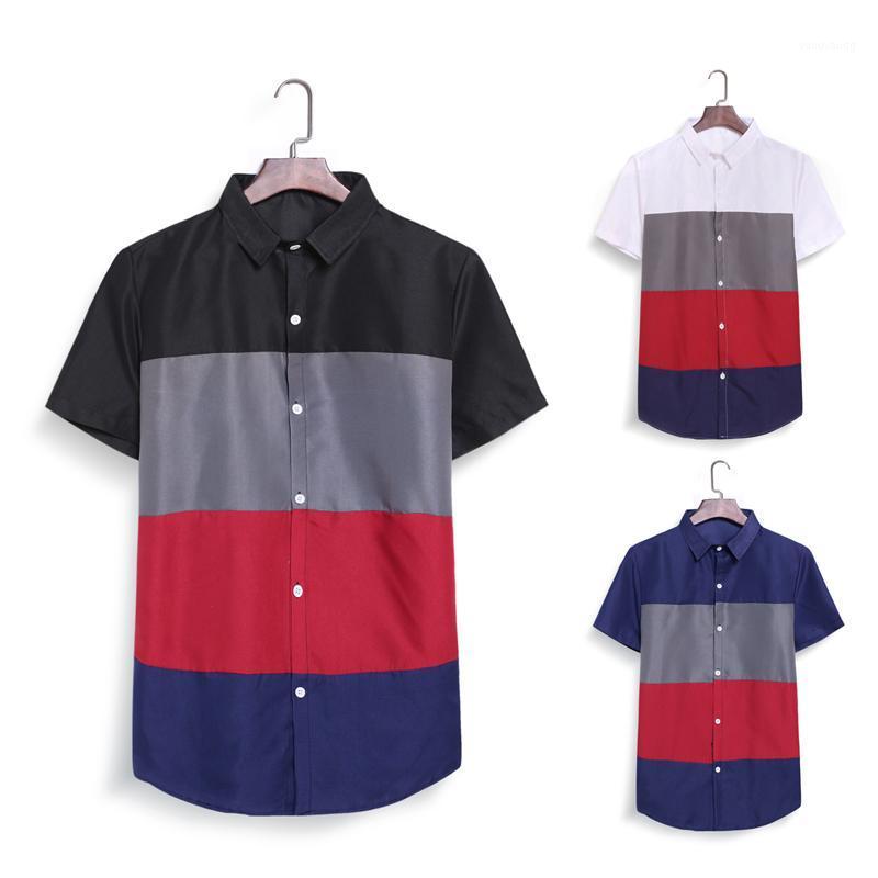 

Men' Fashion Cool Short Sleeve Stitching Shirt Button Casual Four Colors Shirts, Black