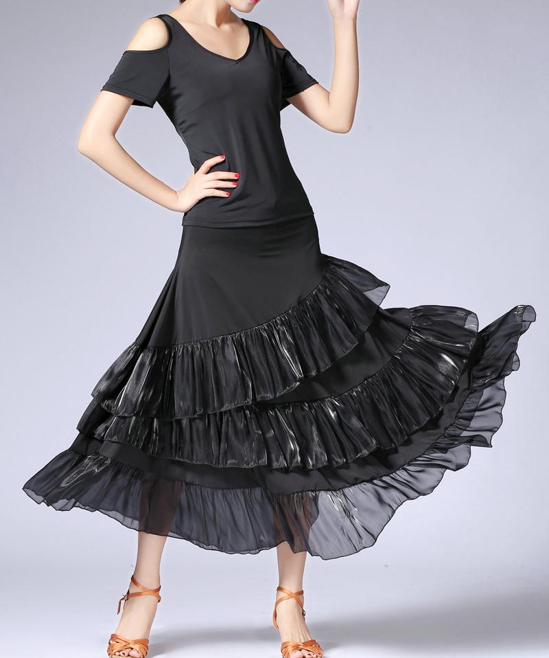 

Stage Wear Girls Belly Dance Big Long Skirt Top Suit Women Ballroom Flamenco Costume Set Outfit Modern Blouse Dress 4 ColorsStage, Black