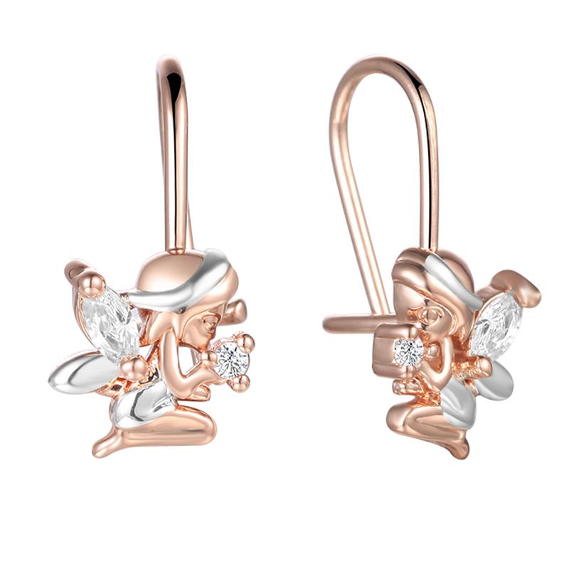 

Dangle & Chandelier FJ Wonen Girls White Angel Cute Cubic Zircon 585 Rose Gold Color Drop Easy Hook Earrings