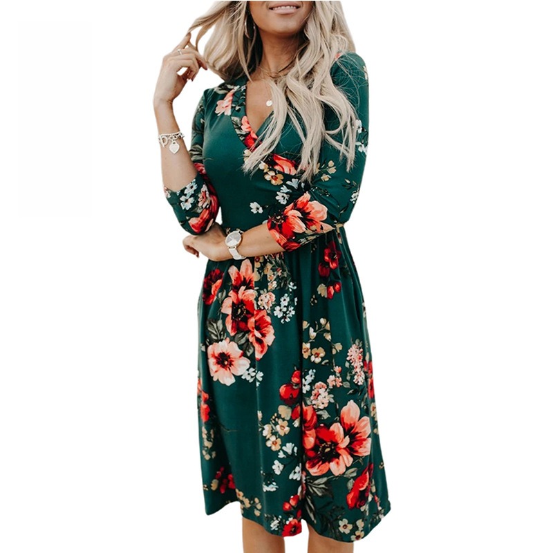 

satin Floral Print Surplice Front Belted Dress B3xr#, Black