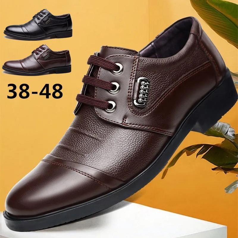 

Dress Shoes Men Casual Genuine Leather Lychee Pattern Luxury Shoe Fashion Breathable Man Lace Up Soft Moccasins Dad, Black