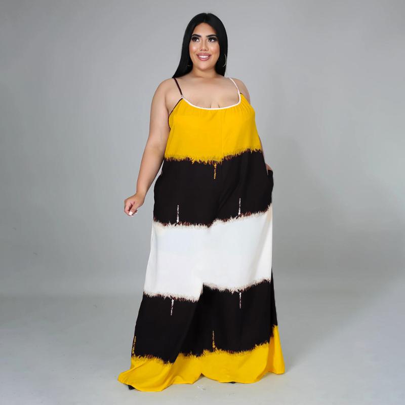 

Plus Size Dresses Maxi Dress Boho Style Contrast Color Ruched Sleeveless Summer Women 2022 Casual Elegant DressesPlus, Green