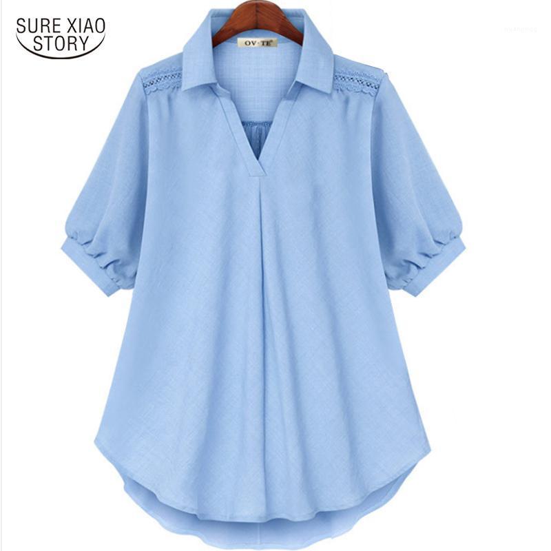 

Women's Blouses & Shirts 2022 Explosion Models Large Size Loose Thin Short-sleeved Ladies Blouse Summer Two-color Fabric Shirt Blusas Mujer, Pink