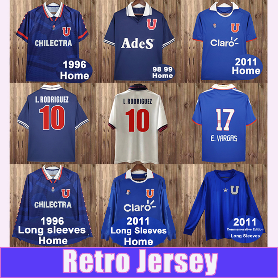 

1996 98 99 2011 Universidad de Chile Retro Soccer Jersey . RODRIGUEZ E. VARGAS SALAS MORA MUSRRI Home Blue Away White Commemorative Edition Football Shirt, Fg8506 1994 1995 away