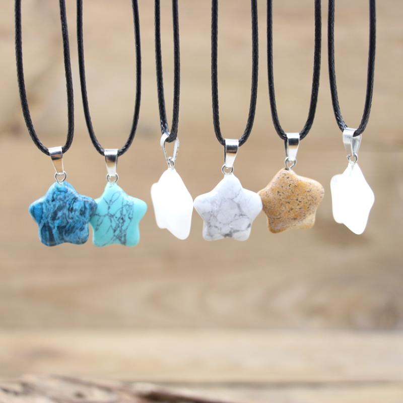 

Pendant Necklaces Natural Stone Star Pendants Healing Crystal Quartz Agates Opalite Pentagram Reiki Chakra Charms Women Jewelry QC3206Pendan