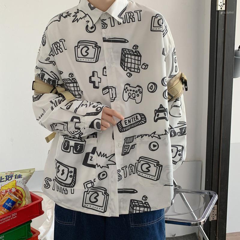 

Men's Shirt 2022 Autumn Slim Solid Color Pattern Printing Lovers Long-sleeve Loose Casual Personality Youth Wear Shirts, White