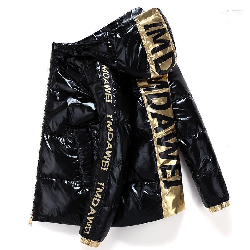 

Men's Down & Parkas Couple White Duck Jacket Short Letter Silver Shiny And Women's Hooded Thick Loose Clothes Phin22, Black