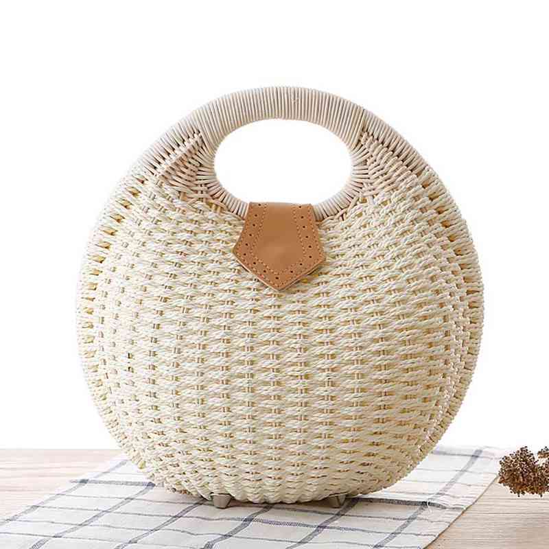 

Women Handbag Female Bags Shells Lovely Straw Bag Woven Leisure New Fashion Round Shape Cute Personality Wicker Tote Designer G220423, Light brown
