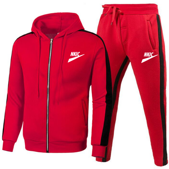 

2 Pieces Sets Tracksuit Hooded Sweatshirt +Drawstring Pants Male Sport Hoodies Running Sportswear Men Women Brand Autumn Winter, Red