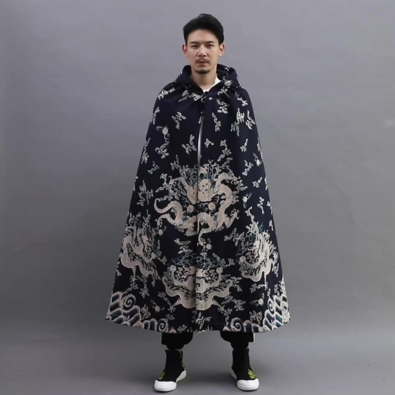 

Ethnic Clothing Autumn Winter Cloak Shawl Dragon Pattern Plus Velvet Hanfu Ancient Costume Male/Female Linen Cotton CloakEthnic