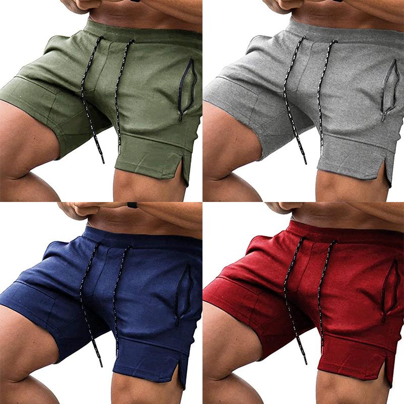 

Men's Shorts Man Solid Color Jogging Bottom Pants Pockets Zipper Drawstring Men Sport Summer Breathable Board ShortsMen's, Black