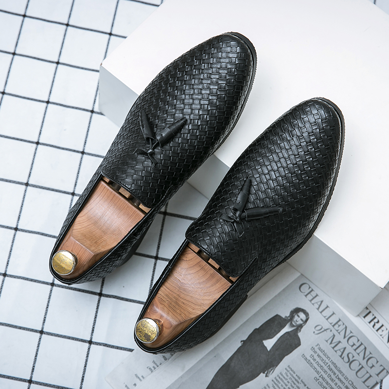 

New Men Loafers Leather Formal Shoes Elegant Dress Shoe Simple Slip on Man Casual Footwear Hip Hop Lightweight Club Shoes Flats, Black
