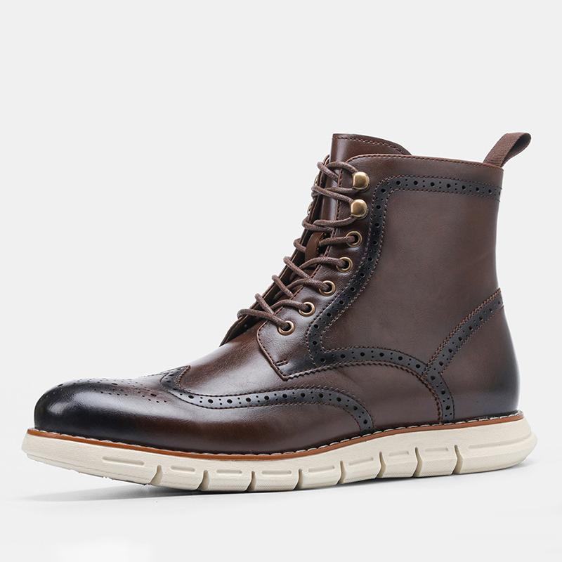 

Boots Mens Fashion Punk Nightclub Dress Genuine Leather Carving Brogue Shoes Bullock Platform Boot Cowboy Short Botas Chaussure, Auburn