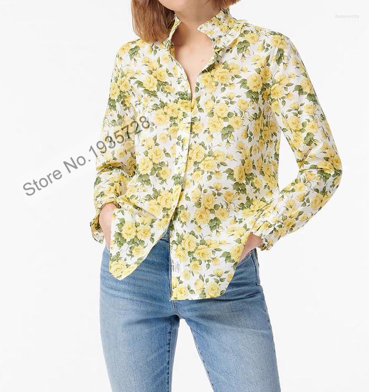 

Women' Blouses & Shirts Ladies Rose Flower Floral Printed Cotton Ruffled Neckline Long Sleeve Blouse Shirt Top Feature Ruffle Cuff Dway22, Multi