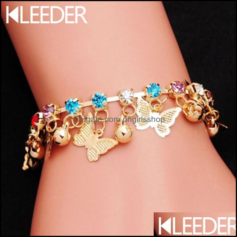 

Charm Bracelets Jewelry Kleederl Butterfly Bracelet For Girls Kids Hand Link Chain Colorf Crystal Womens Dhan5
