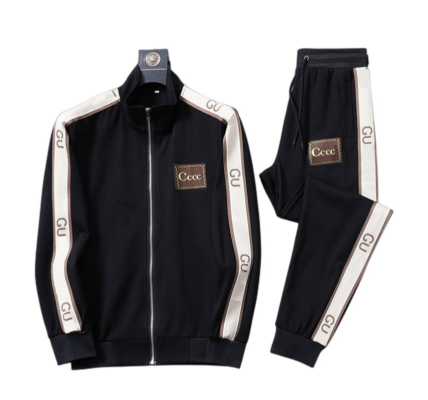 

2022 early spring Men's Tracksuits new color block letter logo zipper short sleeve T-shirt double line fine cotton black and white 5 S3, Trousers