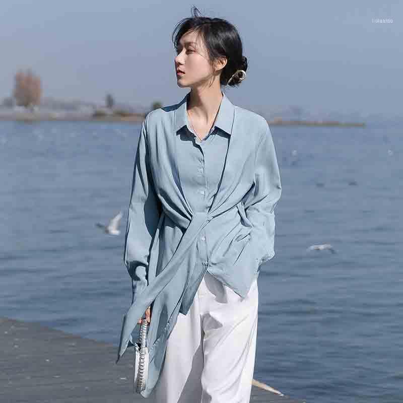 

Women White Shirt Office Lady Solid Color Medium Lace Up Trendy Tops Korean Fashion Blouse Blusones Mujer Women's Blouses & Shirts