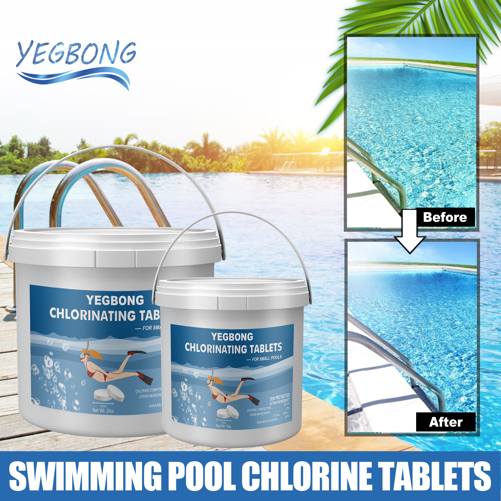 Free freight OEM 1 lbs/2 lbs Swimming Pool Cleaning Tablets Disinfection tools Chlorine tablets Instant Effervescent Pipes Cleaning Water Disinfe-image-757772737