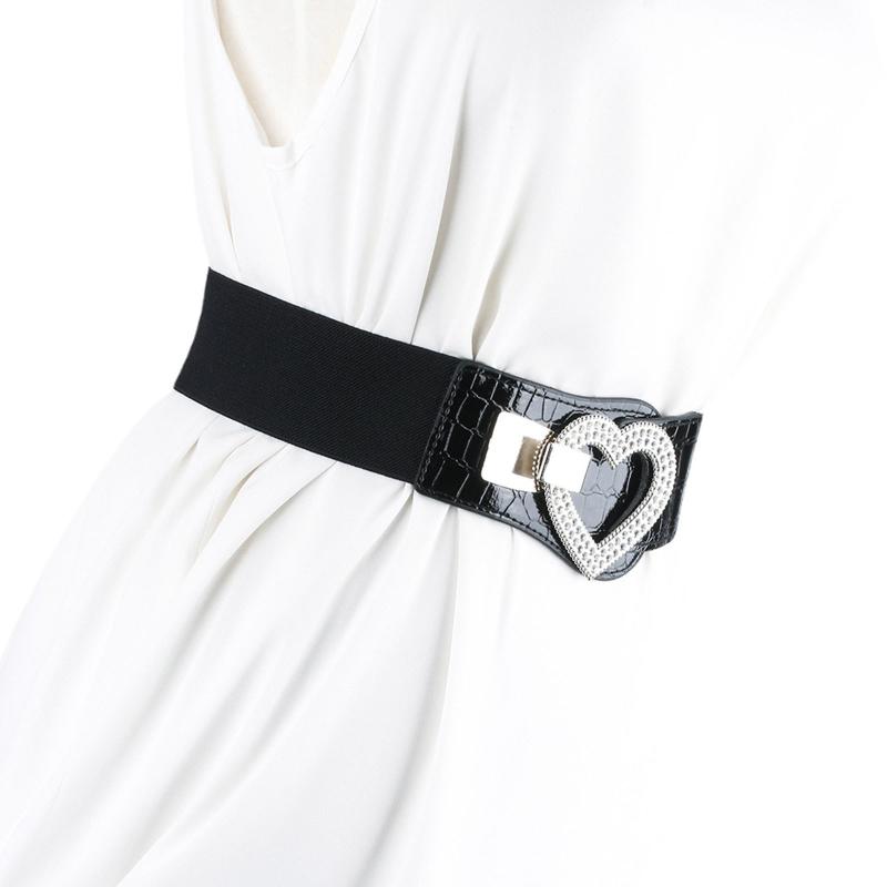 

Belts Ladies Fashion Atmosphere Wide Belt Flash Diamond Animal Decoration Elastic Waist Seal Versatile BeltBelts, White